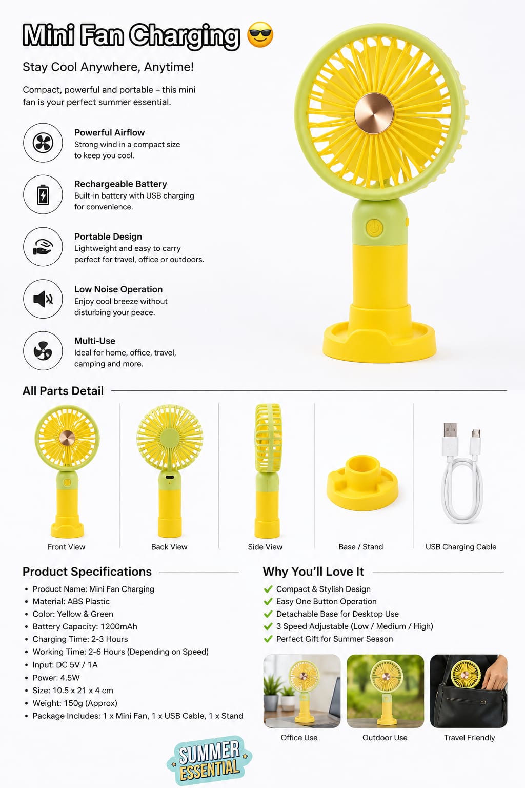 Mini Rechargeable Fan In Unique Color