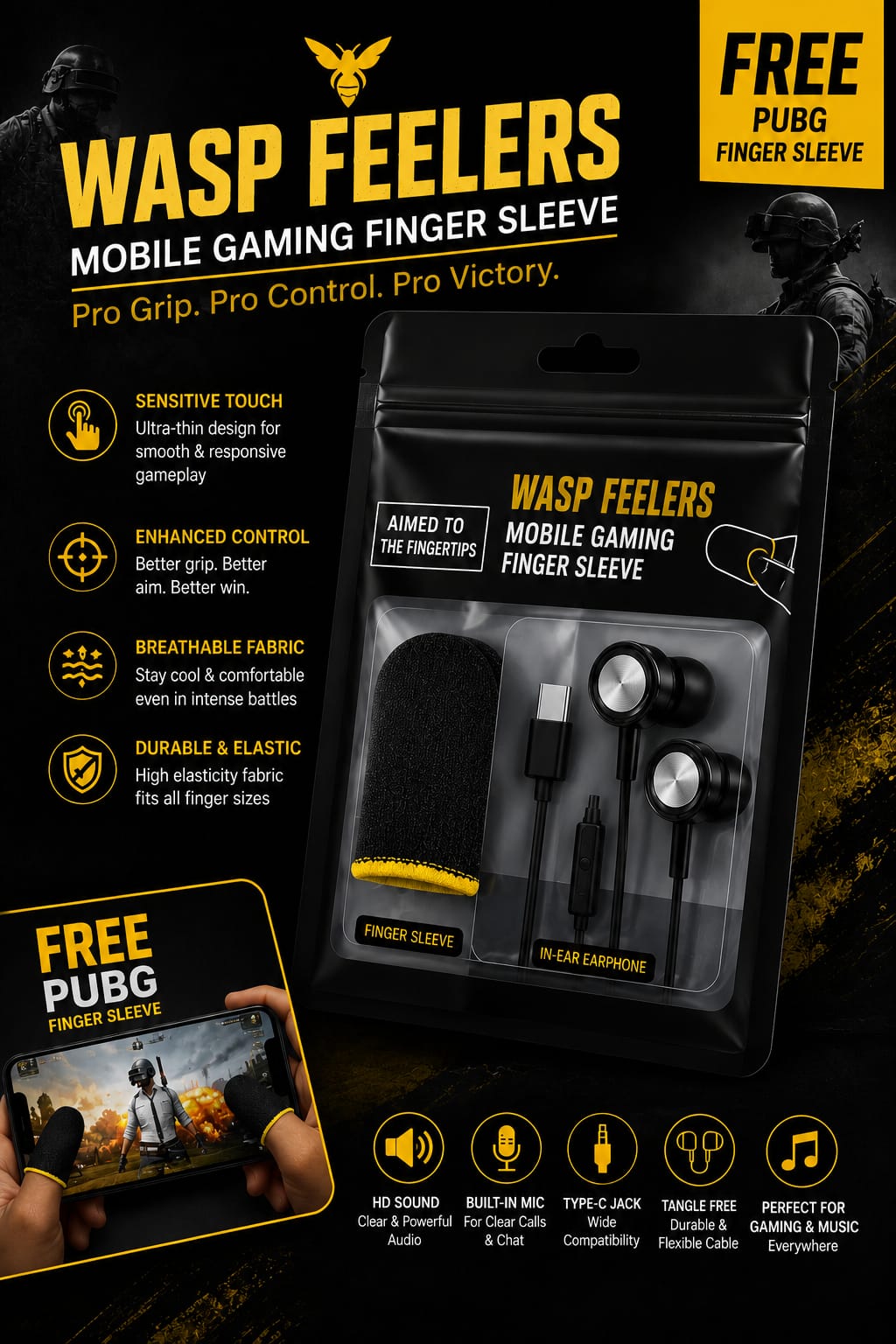 Warrior Earphones With Free Finger Sleeve